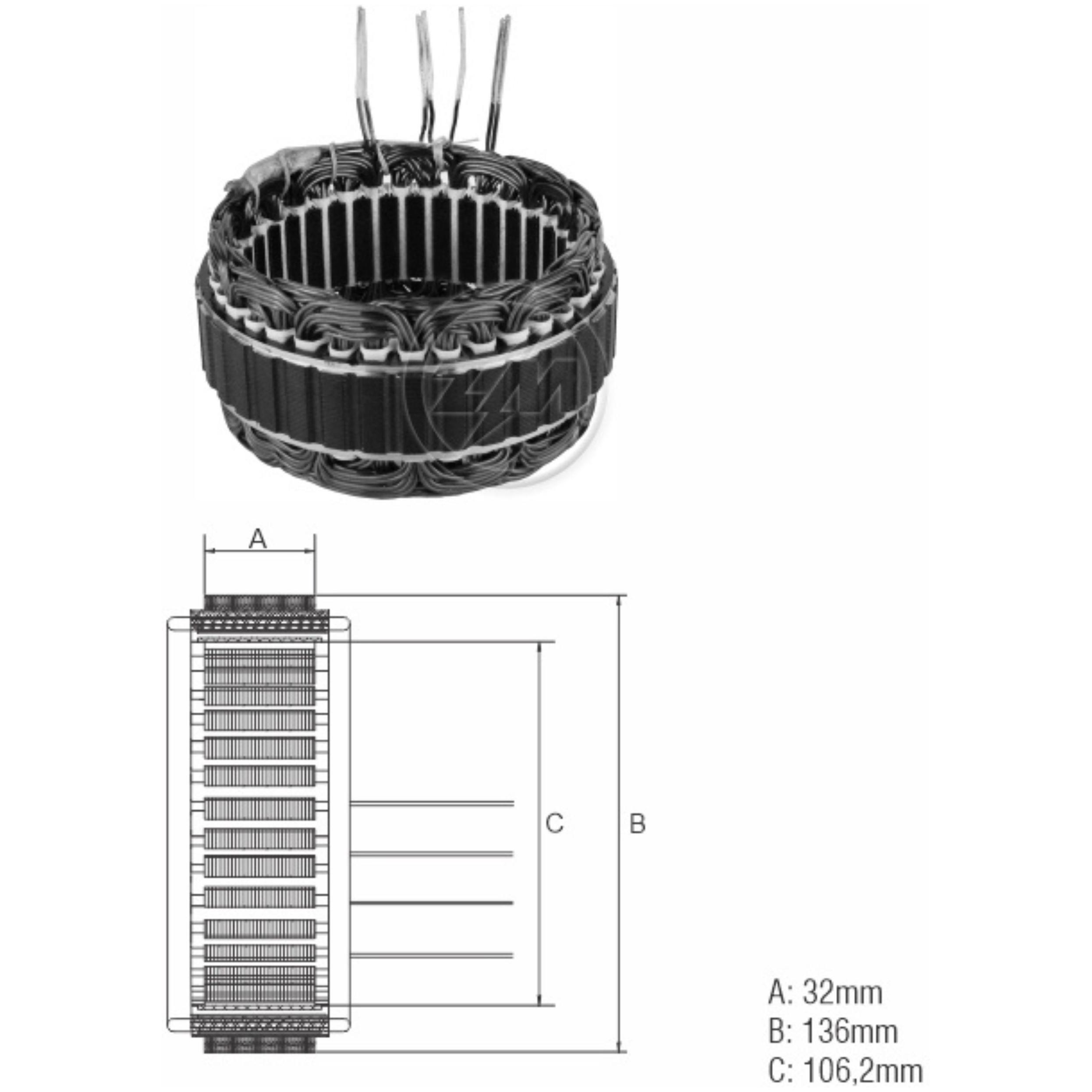 Estator do Alternador 12V 110A - ZM - 94.201.02