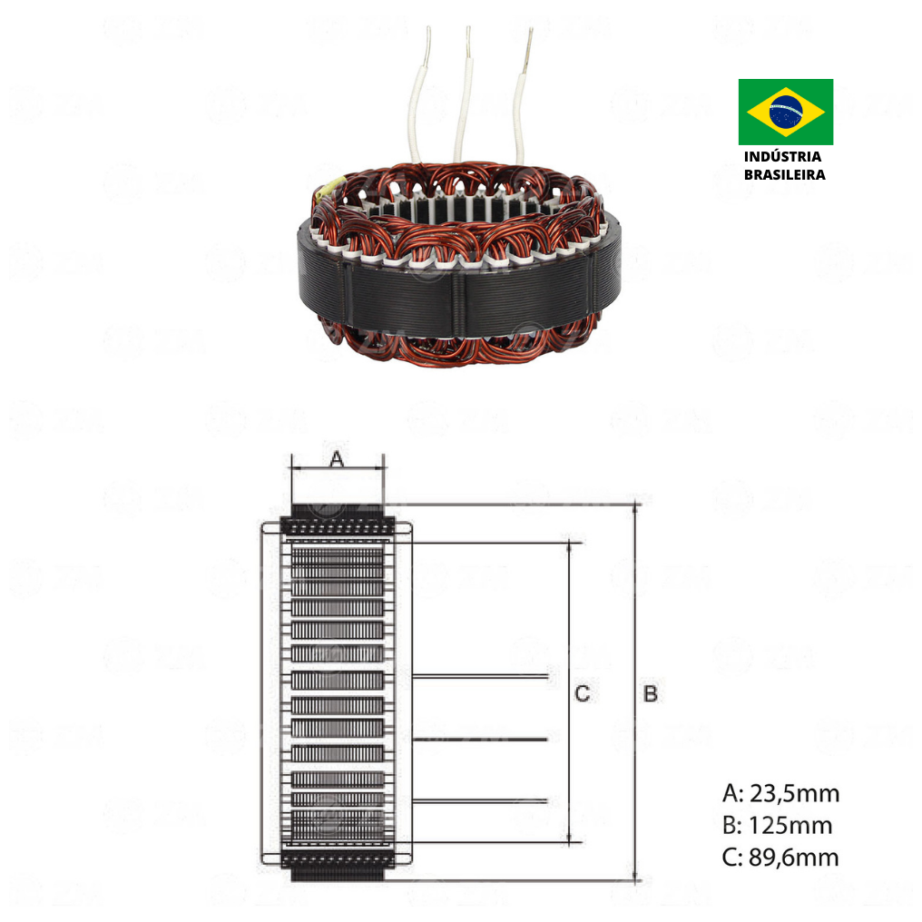 Estator do Alternador 12V 55A - ZM - 94.530.01