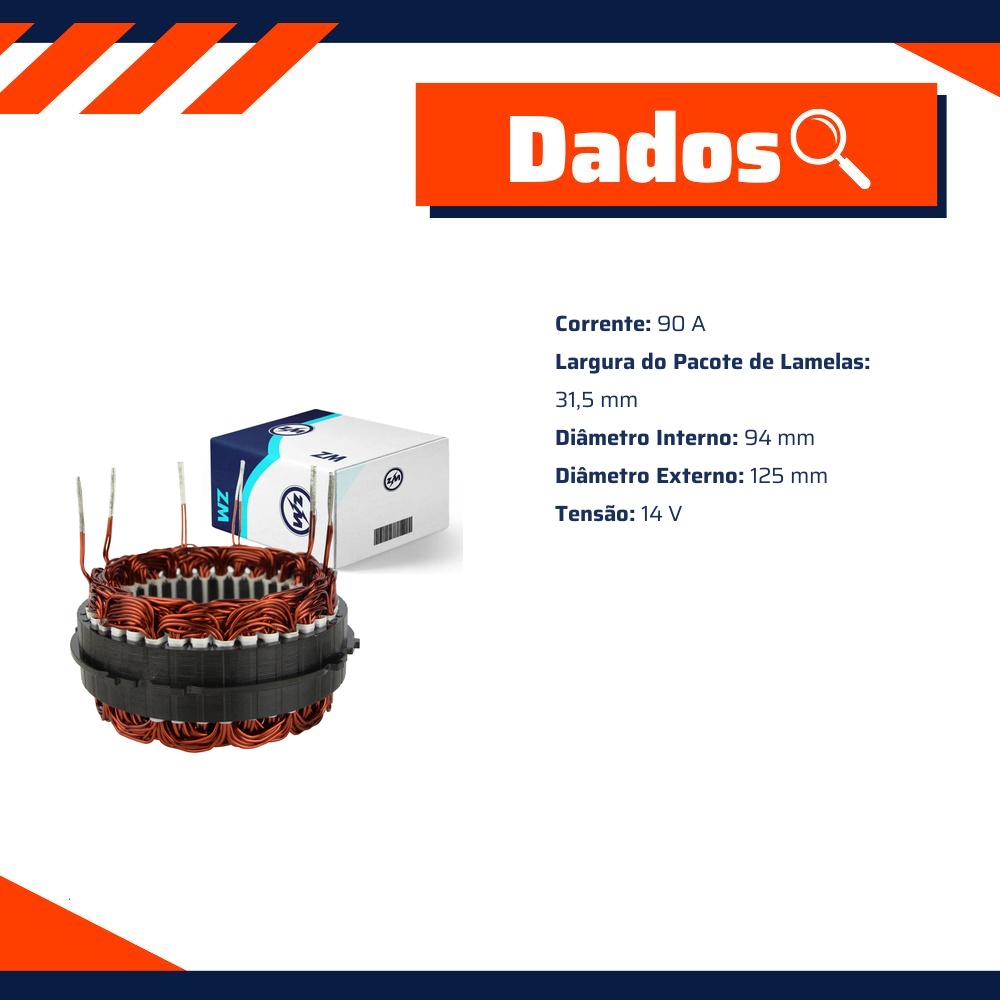 Estator do Alternador 12V 90A - ZM - 94.570.01