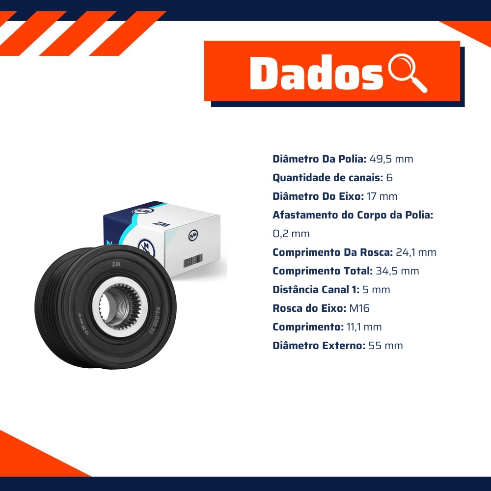 Polia de Roda Livre OAP do Alternador - ZM - 96.000.20
