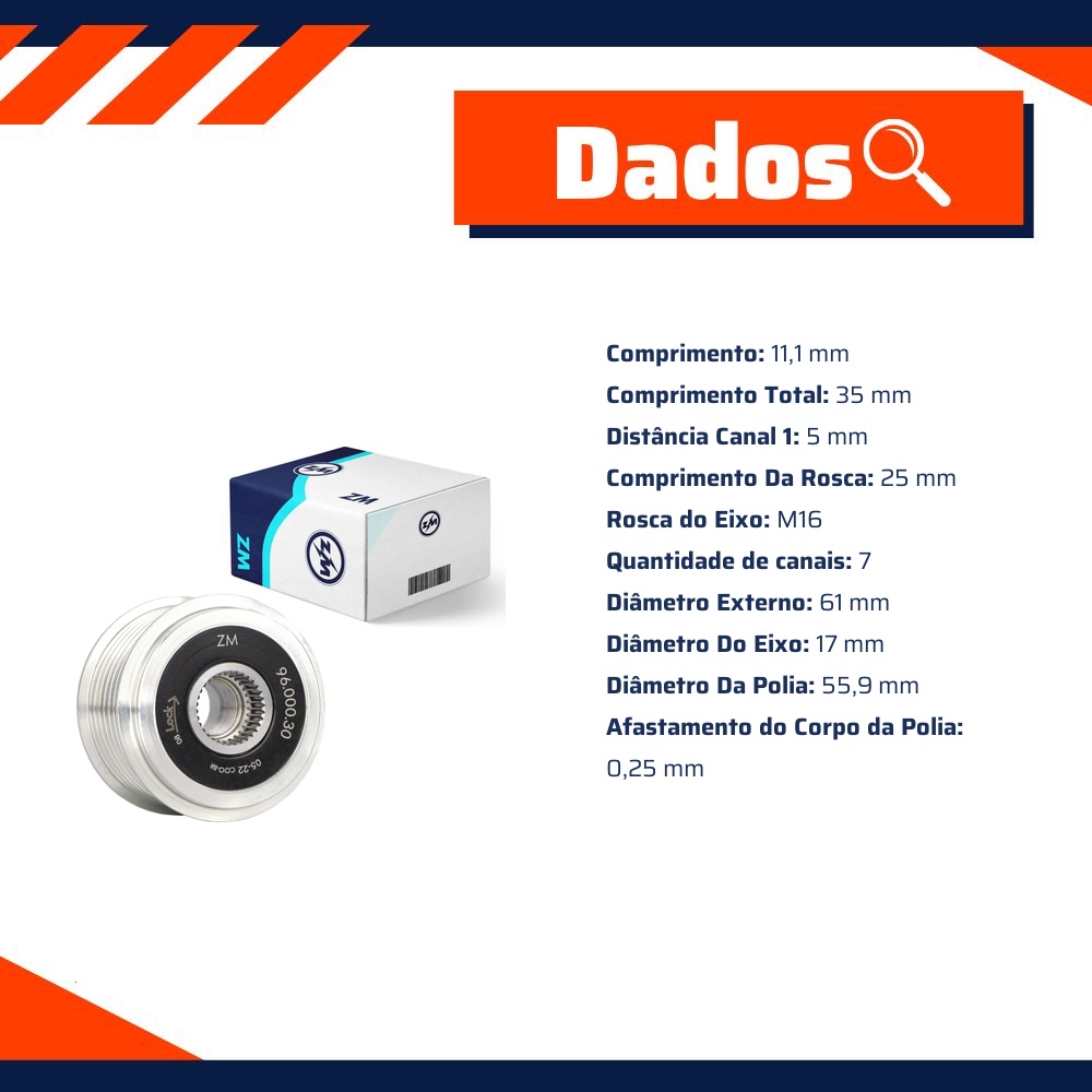 Polia de Roda Livre Oap do Alternador para Porsche Cayenne e Volkswagen Touareg - ZM - 96.000.30