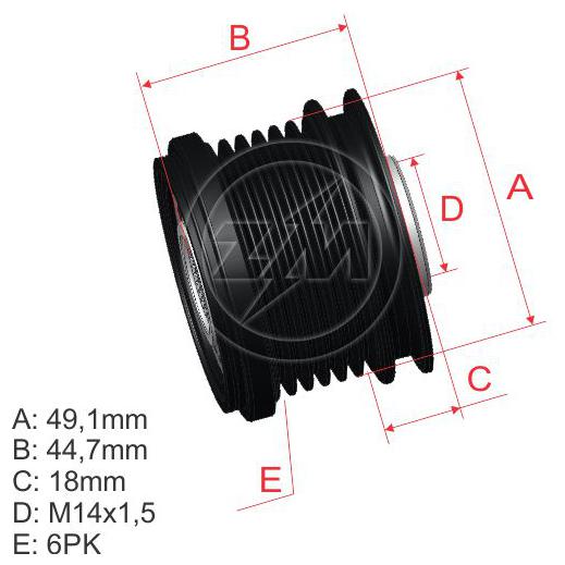 Polia de Roda Livre Oap do Alternador para Ford Focus e Volvo S40 - ZM - 96.005.07