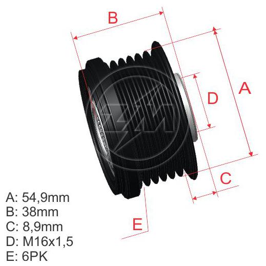 Polia de Roda Livre Oap do Alternador para Hyundai Santa Fé e KIA Sorento - ZM - 96.012.33