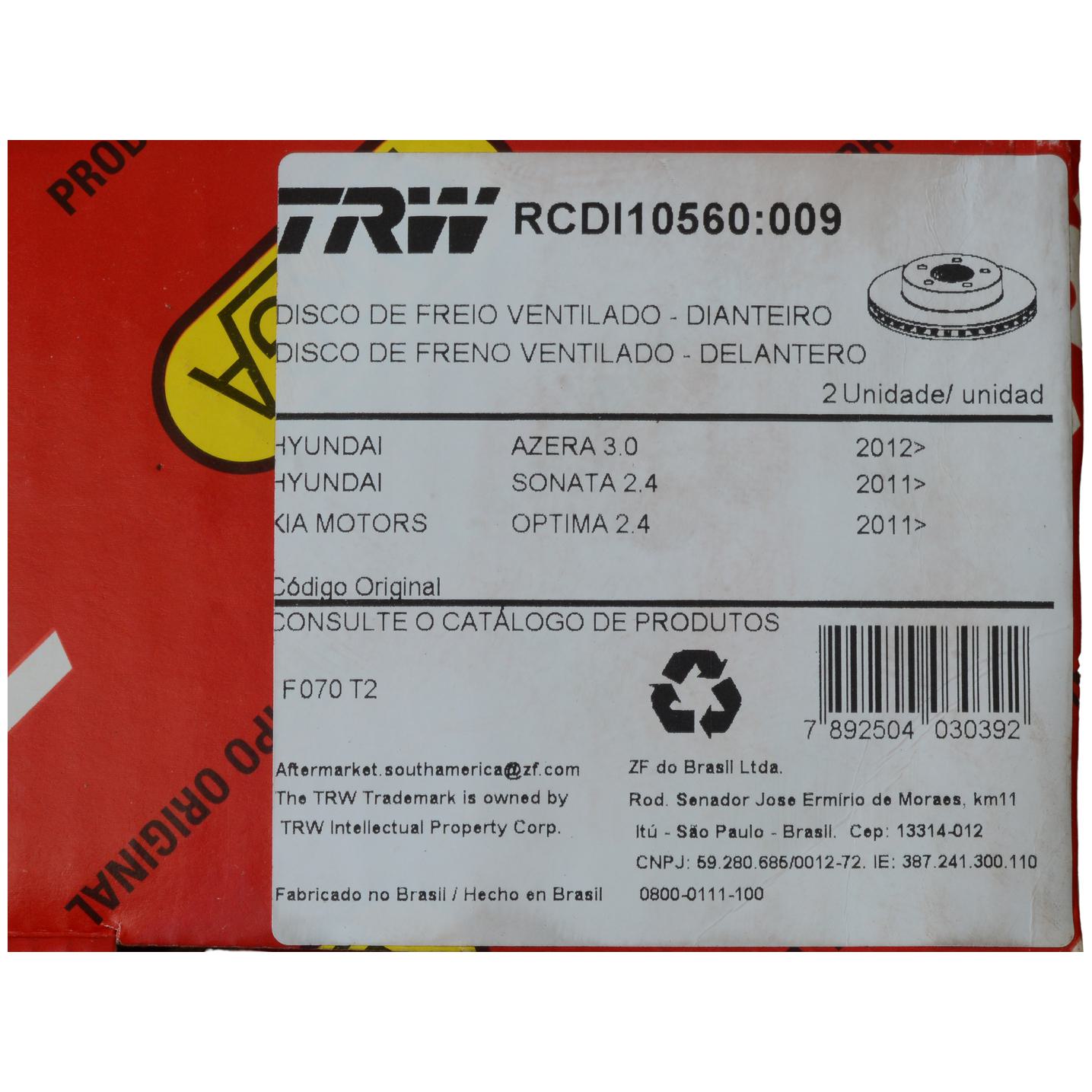 Par Disco de Freio Dianteiro TRW RCDI10560