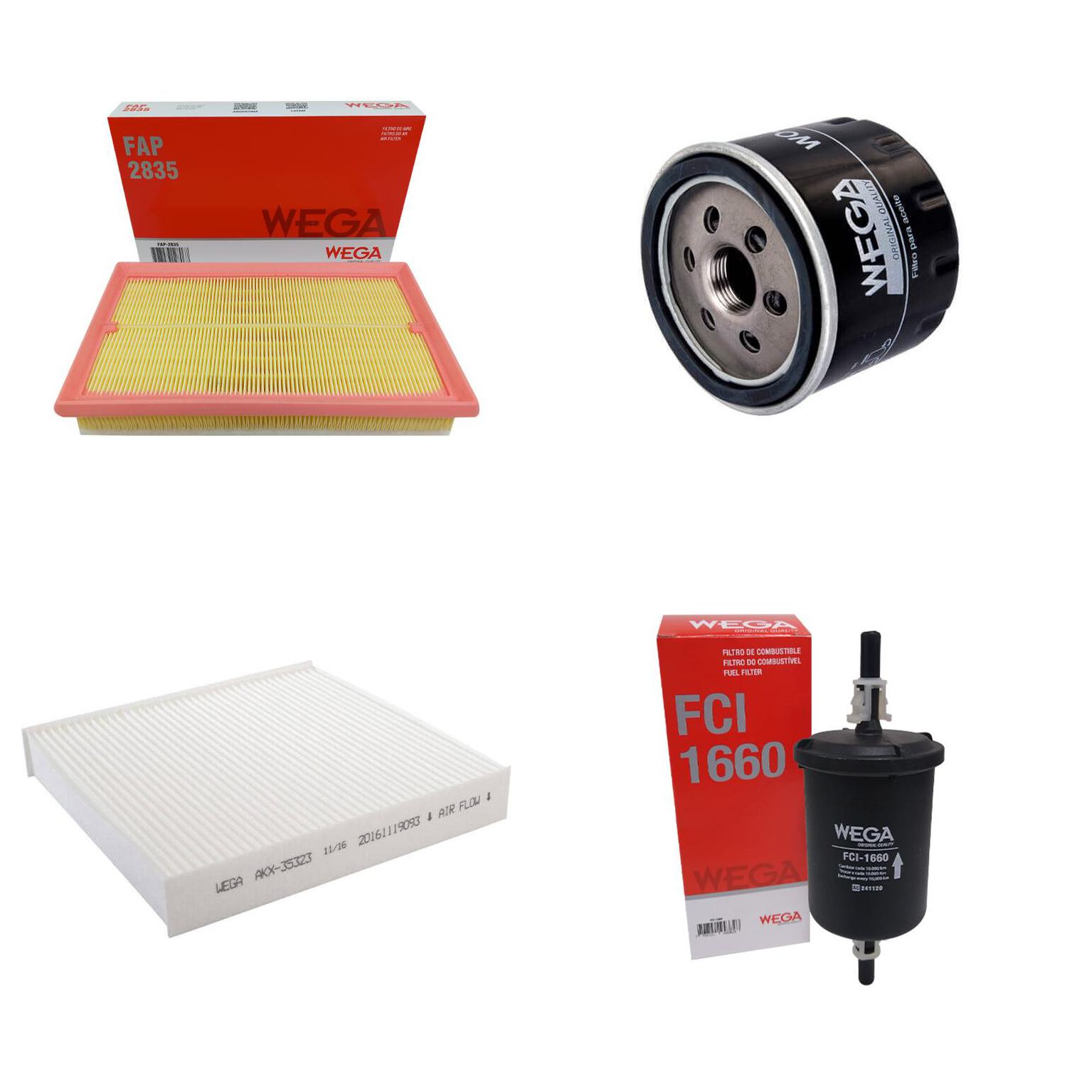 Kit Filtros de Ar Combustível Óleo e Cabine para Fiat Fastback e Pulse - Wega - WKL-120