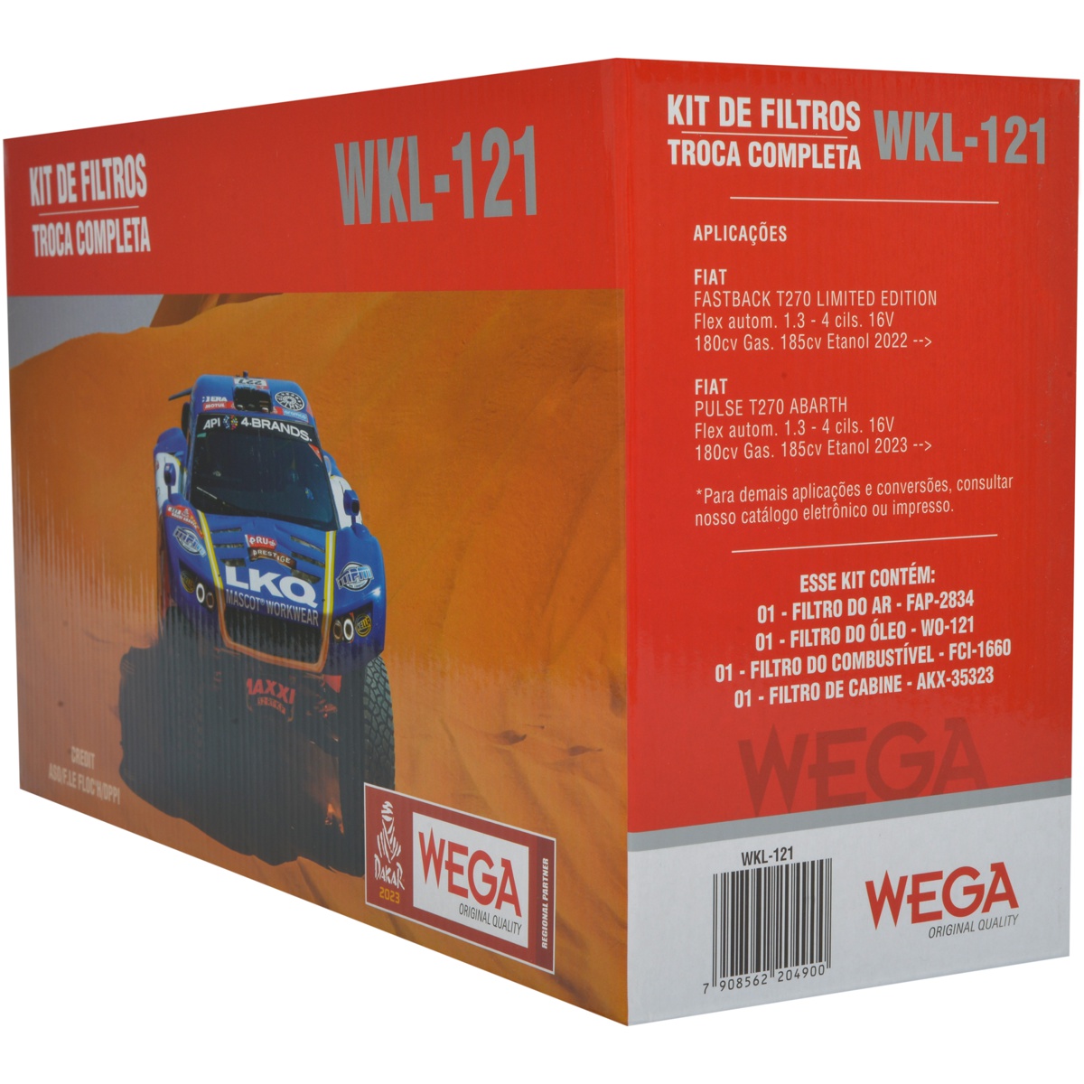 Kit Filtros de Ar Combustível Óleo e Cabine para Fiat Fastback e Pulse - Wega - WKL-121