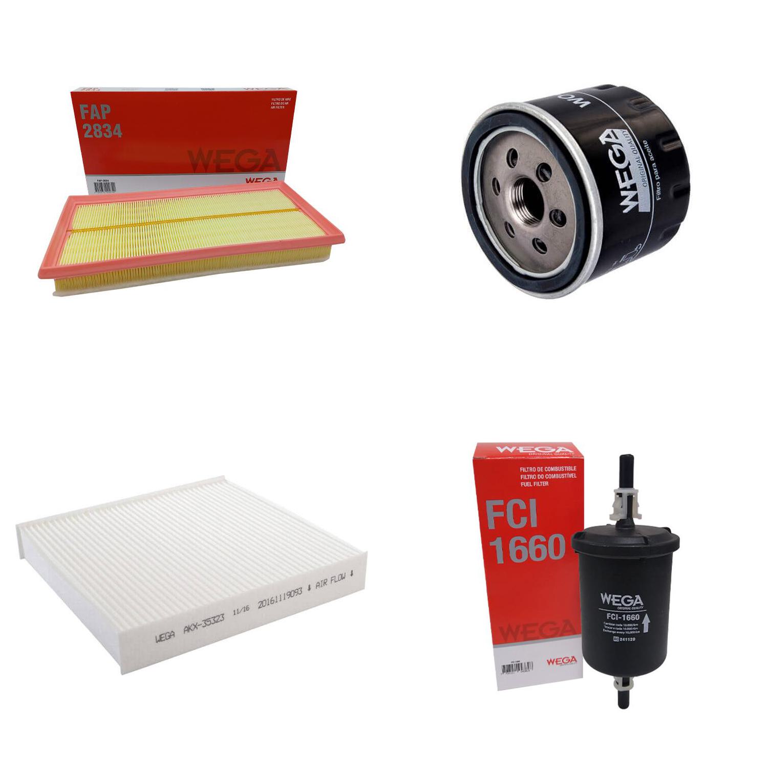 Kit Filtros de Ar Combustível Óleo e Cabine para Fiat Fastback e Pulse - Wega - WKL-121