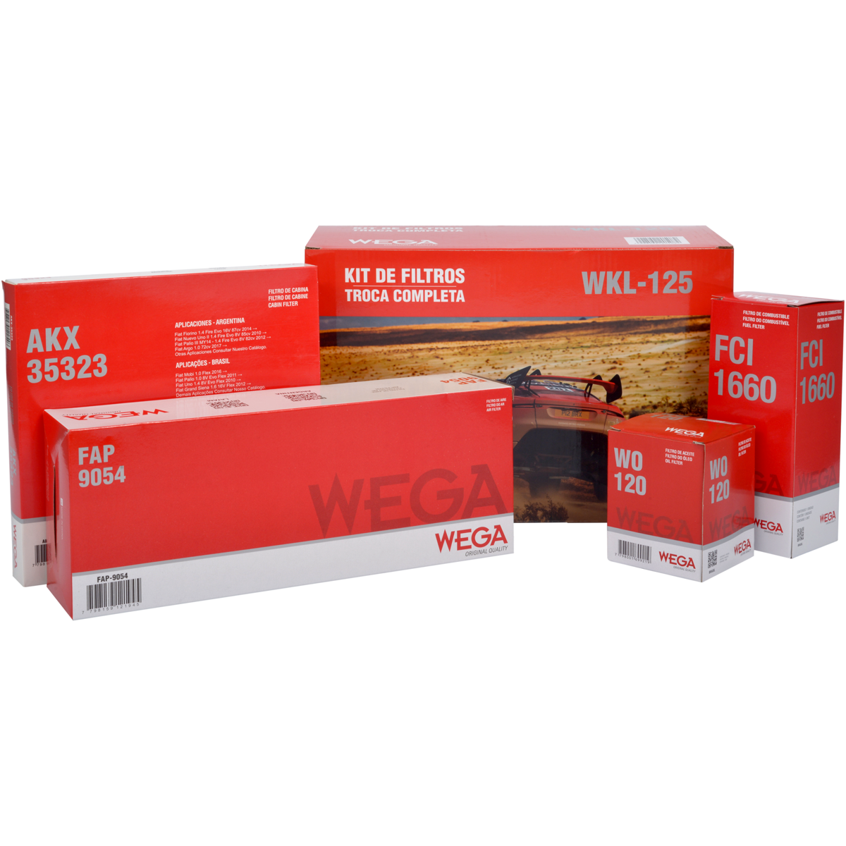 Kit Filtro Ar Óleo Comb Cab Fiat Fiorino Grand Siena Uno 1.0 1.4 8V Fire 10/22 - Wega - WKL-125