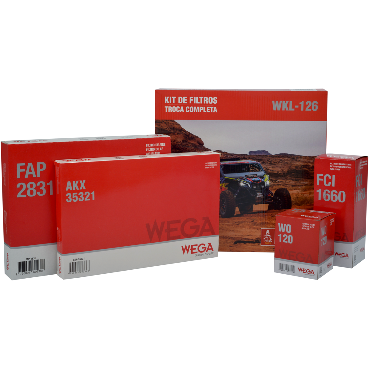 Kit Troca Filtros Ar Óleo Comb Cabine Fiat Idea Palio Week Siena Strada 02/17 - Wega - WKL-126