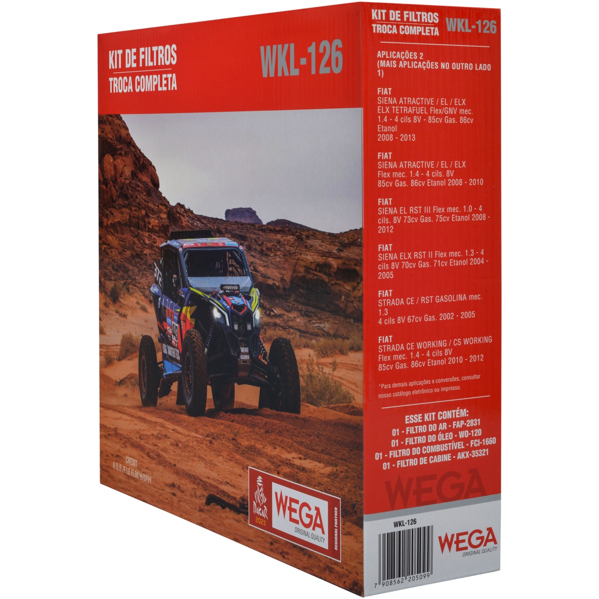 Kit Troca Filtros Ar Óleo Comb Cabine Fiat Idea Palio Week Siena Strada 02/17 - Wega - WKL-126
