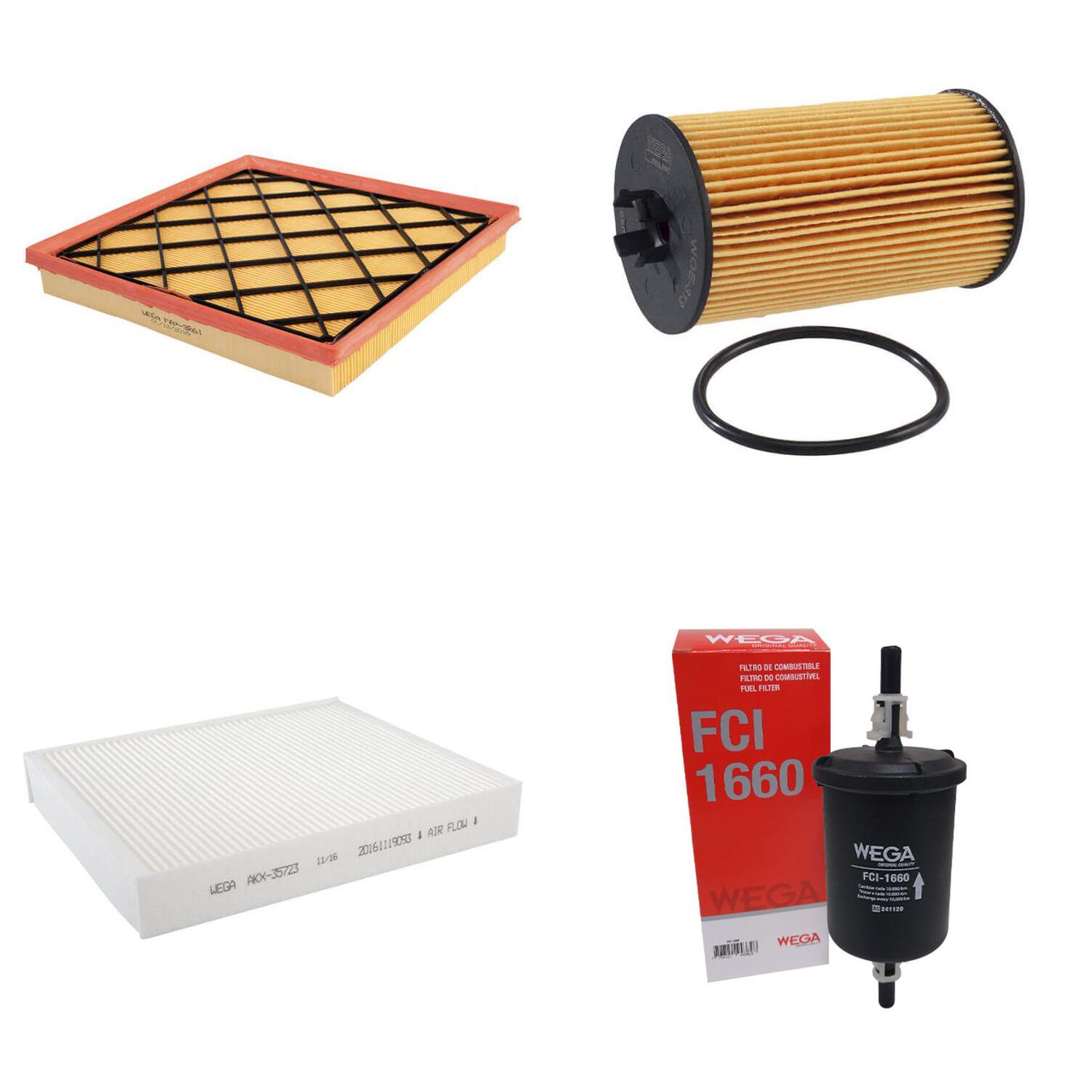 Kit Filtros de Ar Combustível Óleo e Cabine para Chevrolet Cruze e Cruze Sport6 - Wega - WKL-185