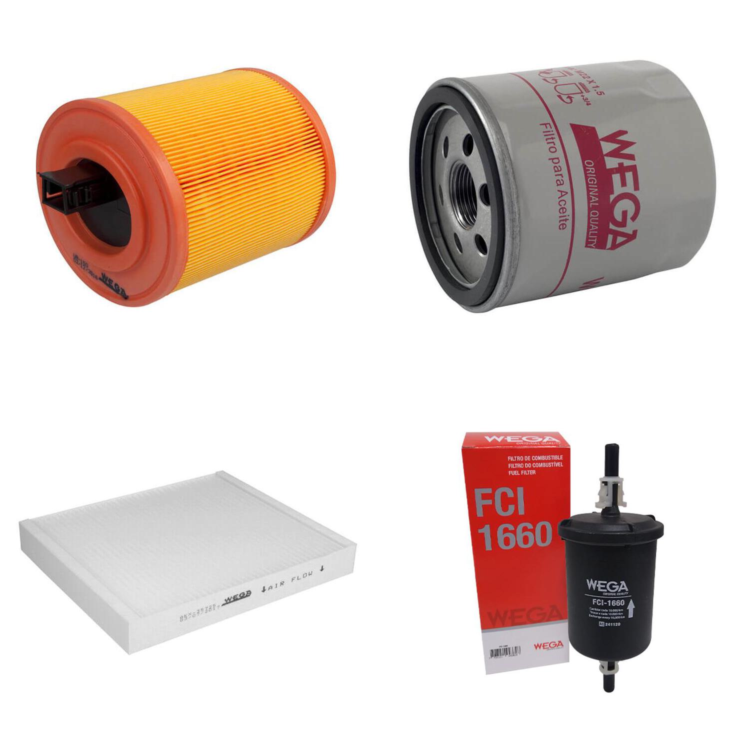 Kit Filtros de Ar Combustível Óleo e Cabine para Chevrolet Cruze e Cruze Sport6 - Wega - WKL-186