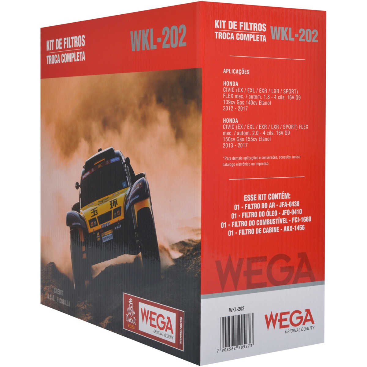 Kit Filtros de Ar Combustível Óleo e Cabine para Honda Civic - Wega - WKL-202