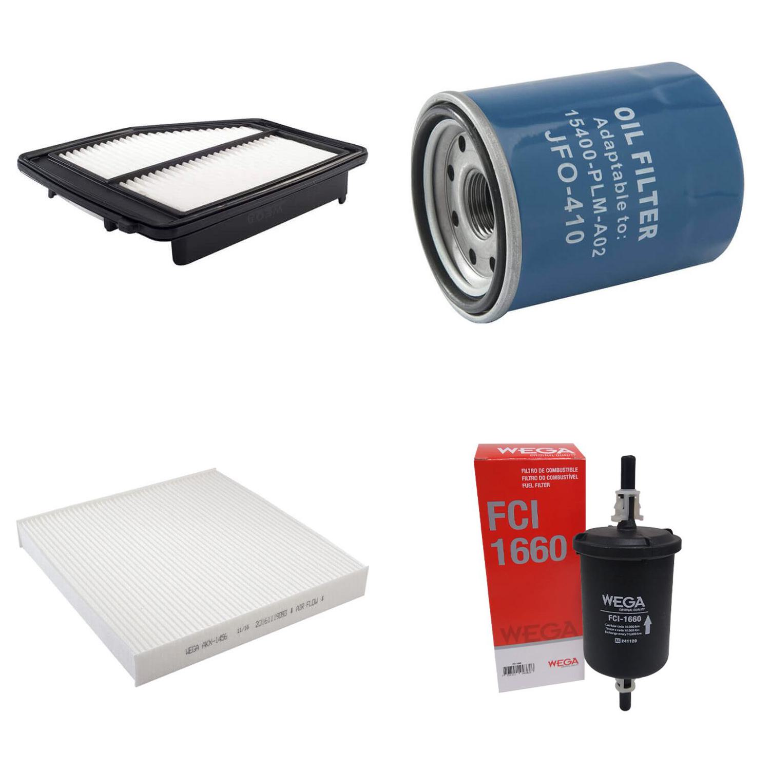 Kit Filtros de Ar Combustível Óleo e Cabine para Honda Civic - Wega - WKL-202