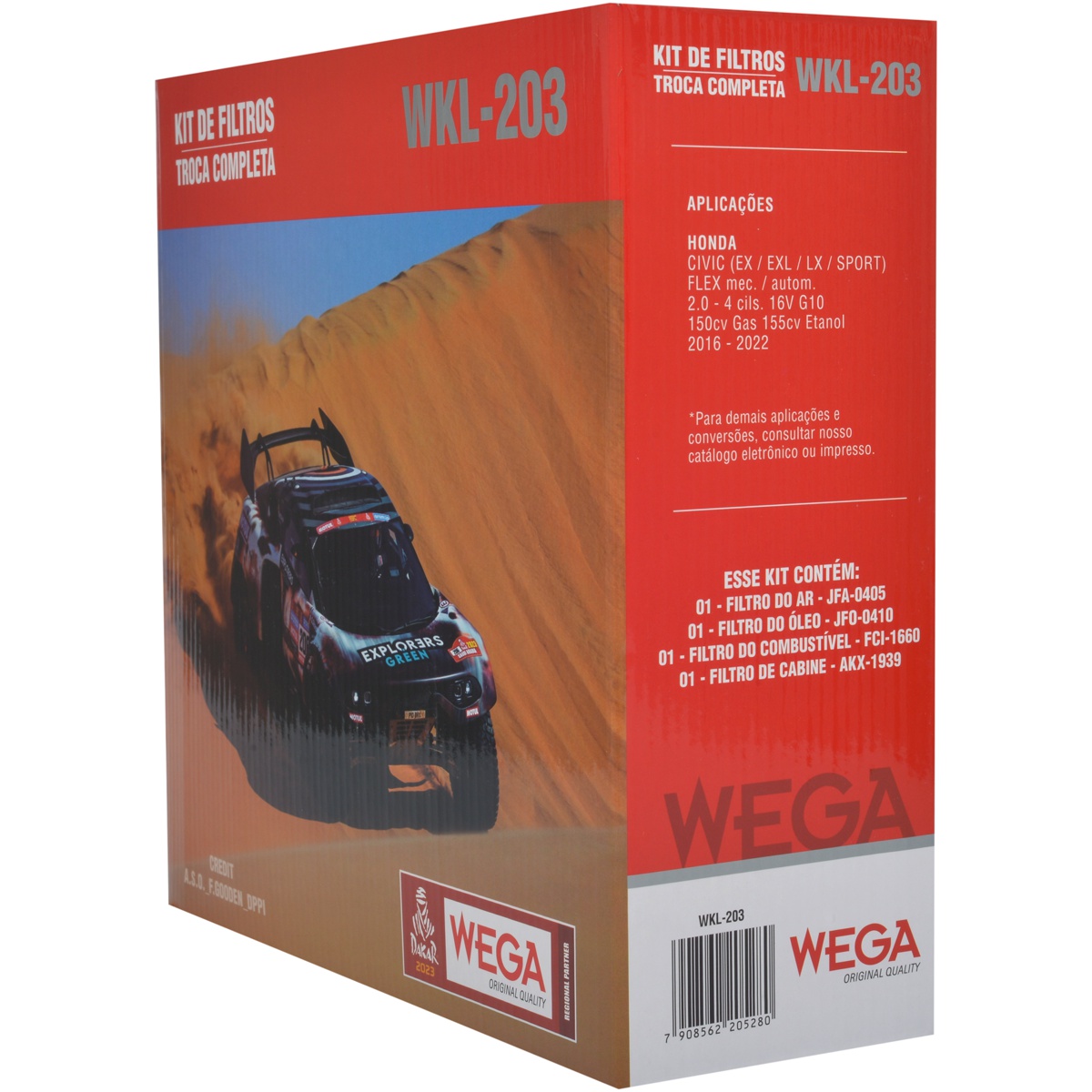 Kit Filtros de Ar Combustível Óleo e Cabine para Honda Civic - Wega - WKL-203