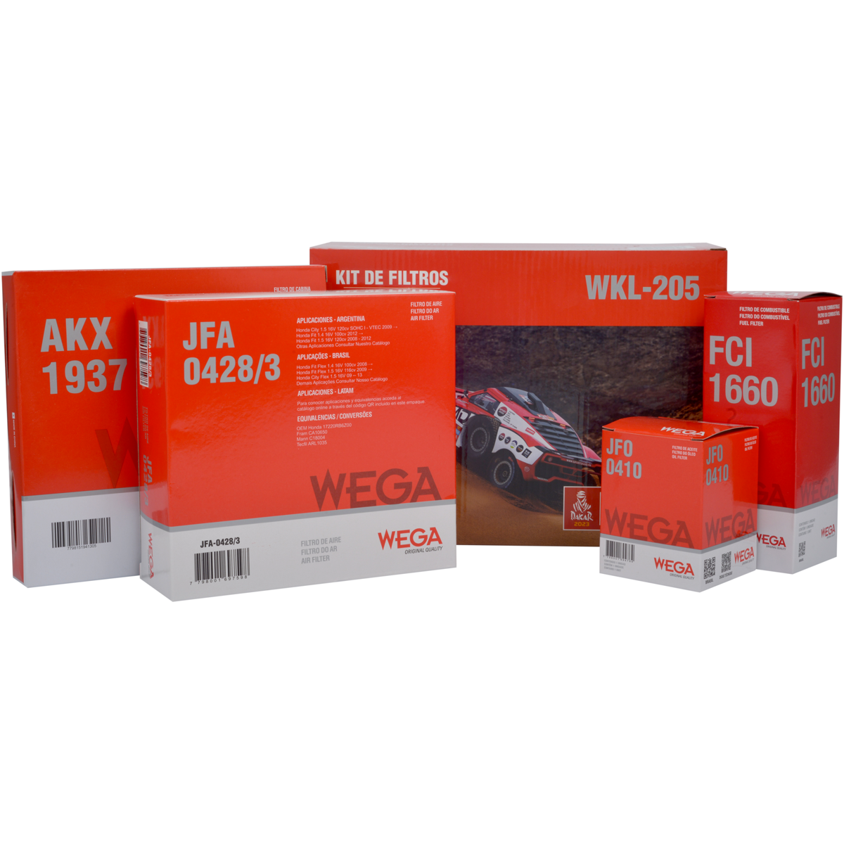Kit Filtros de Ar Combustível Óleo e Cabine para Honda FIT - Wega - WKL-205