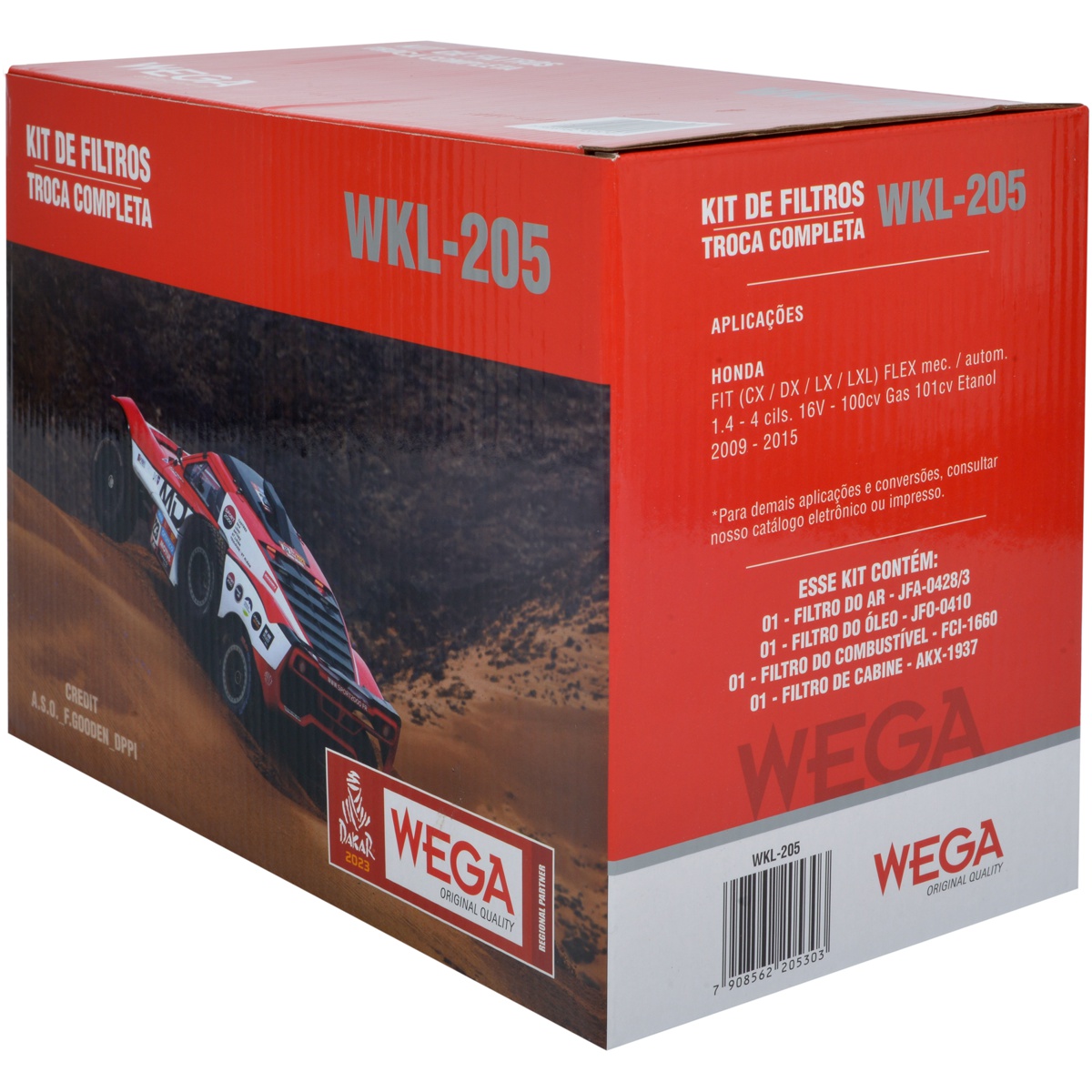 Kit Filtros de Ar Combustível Óleo e Cabine para Honda FIT - Wega - WKL-205