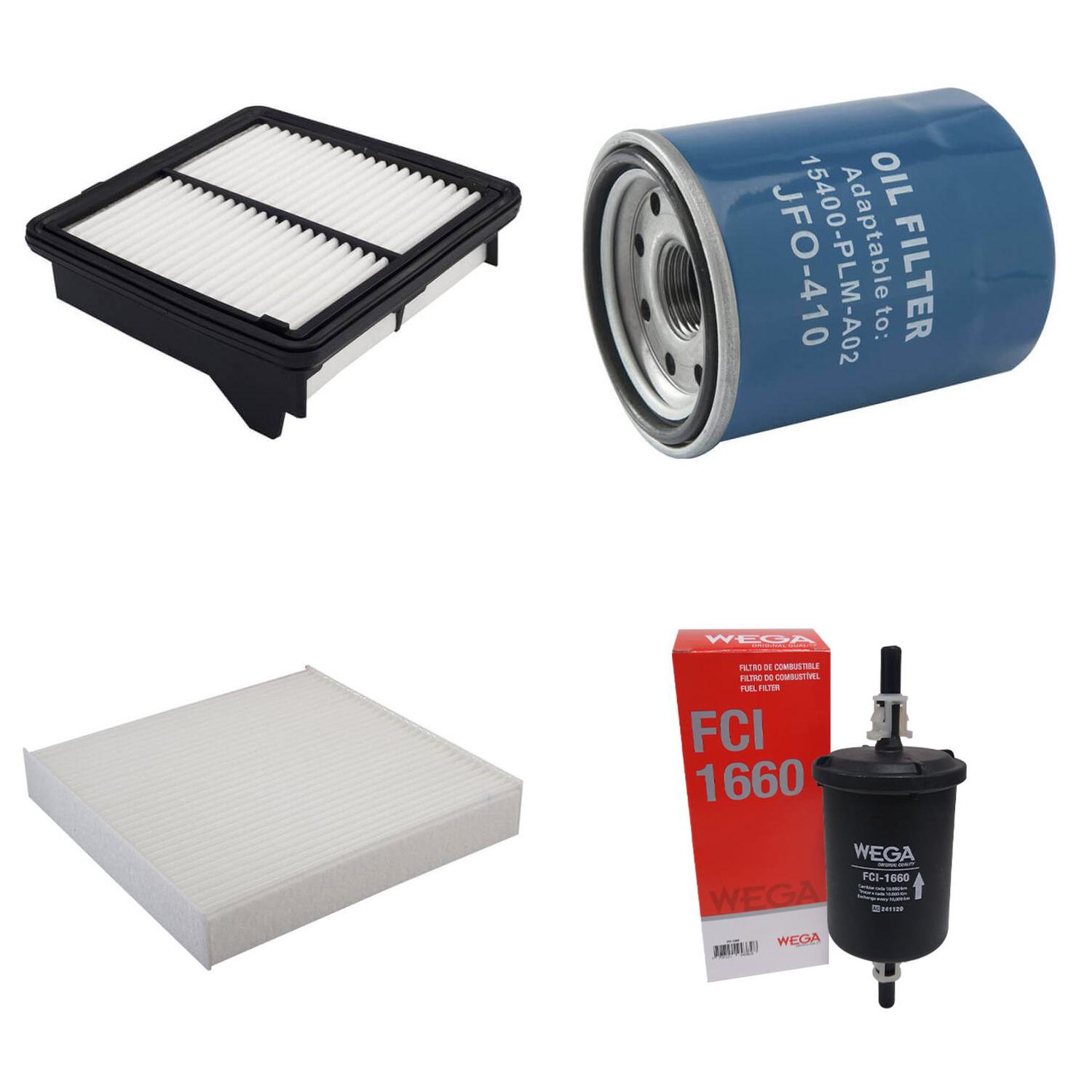 Kit Filtros de Ar Combustível Óleo e Cabine para Honda FIT - Wega - WKL-205