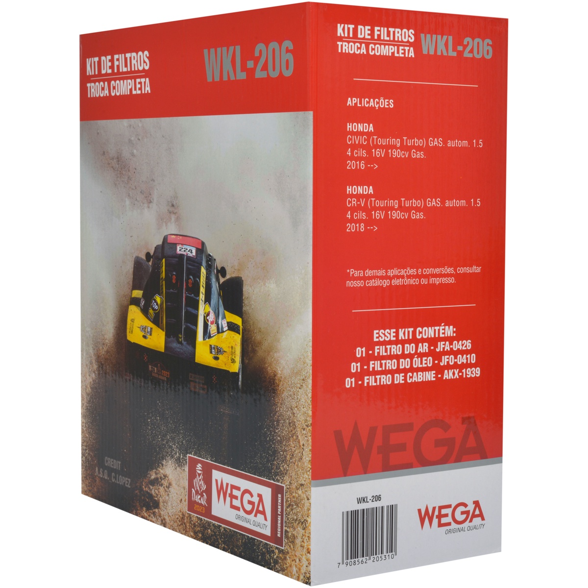 Kit Filtros de Ar Óleo e Cabine para Honda Civic e CR-V - Wega - WKL-206