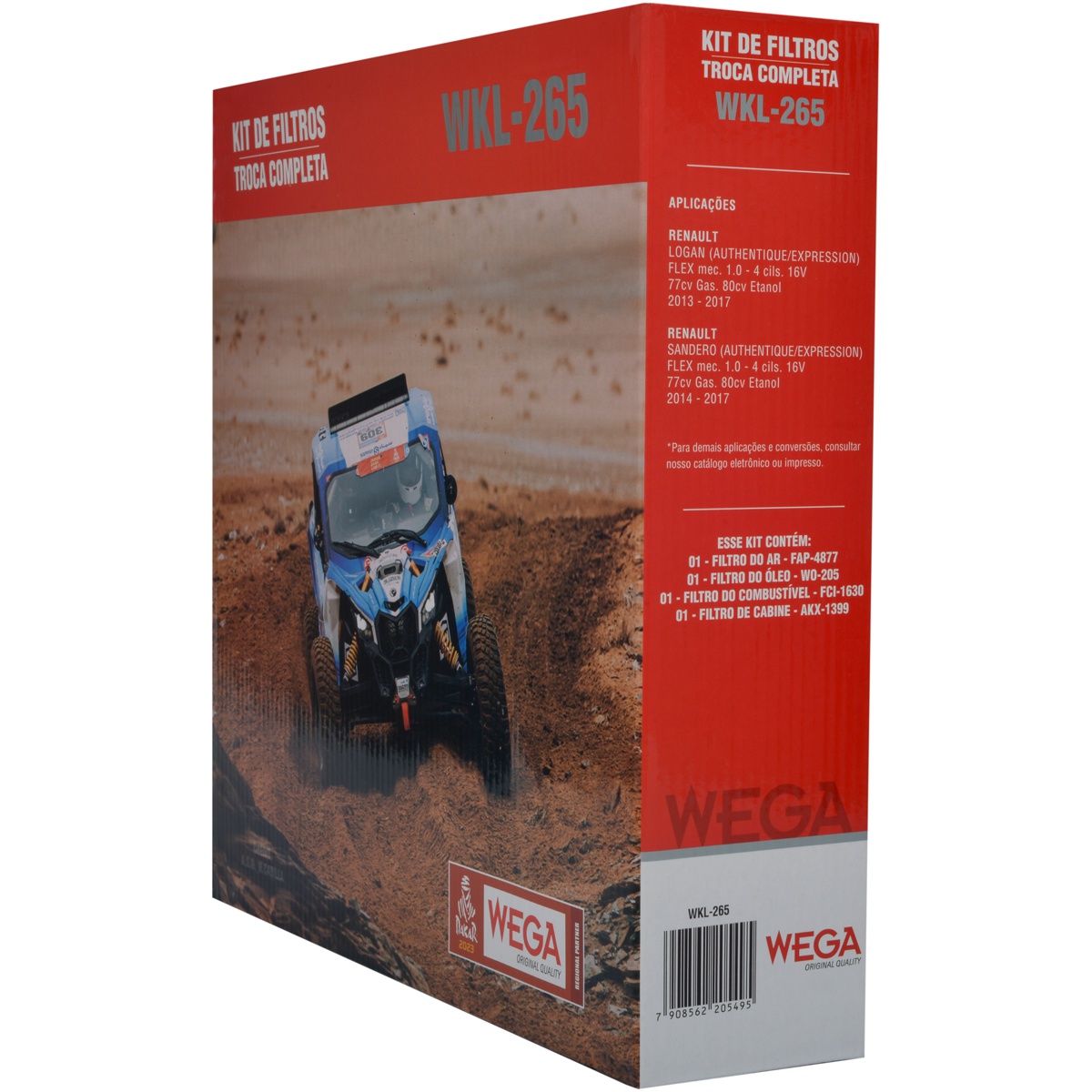 Kit Filtros de Ar Combustível Óleo e Cabine para Renault Logan e Sandero - Wega - WKL-265