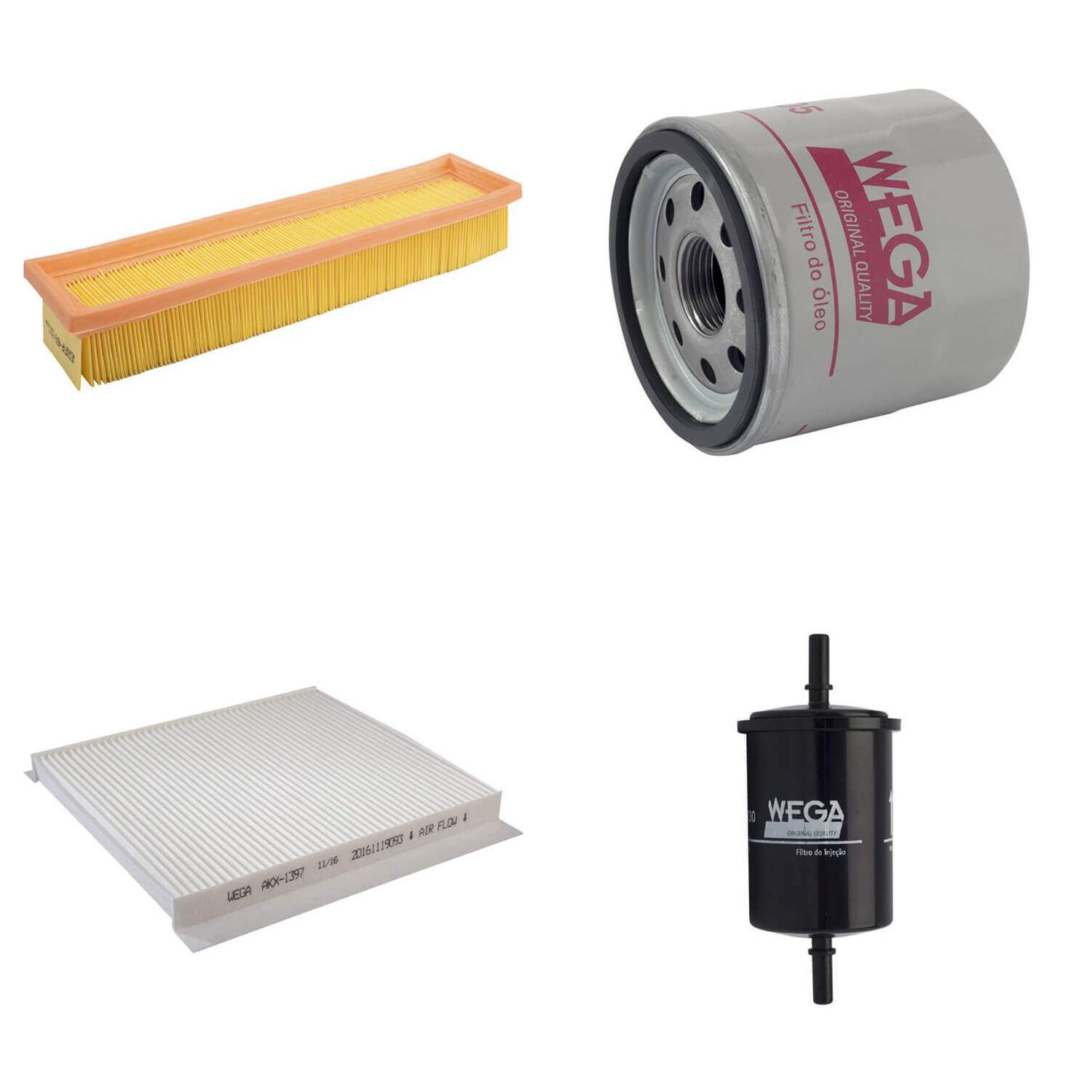 Kit Filtros de Ar Combustível Óleo e Cabine para Renault Logan e Sandero - Wega - WKL-266