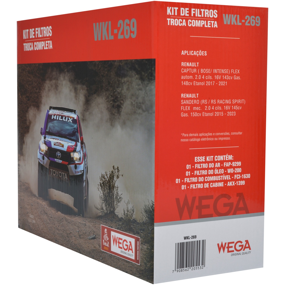 Kit Filtros de Ar Combustível Óleo e Cabine para Renault Captur e Sandero - Wega - WKL-269