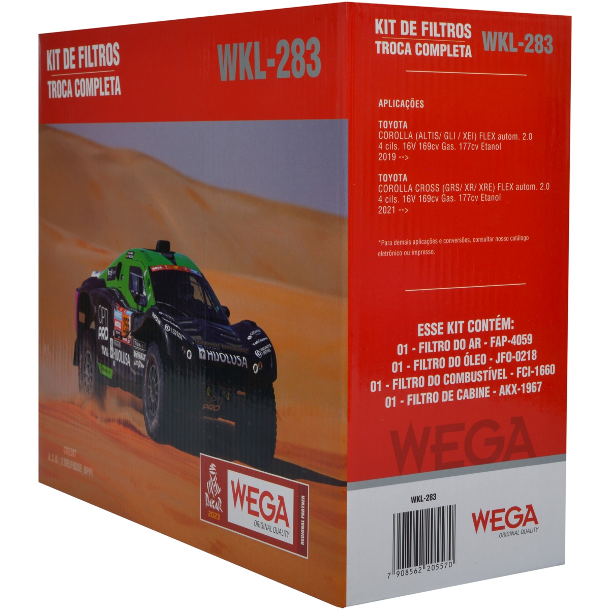Kit Filtros de Ar Combustível Óleo e Cabine para Toyota Corolla e Corolla Cross - Wega - WKL-283