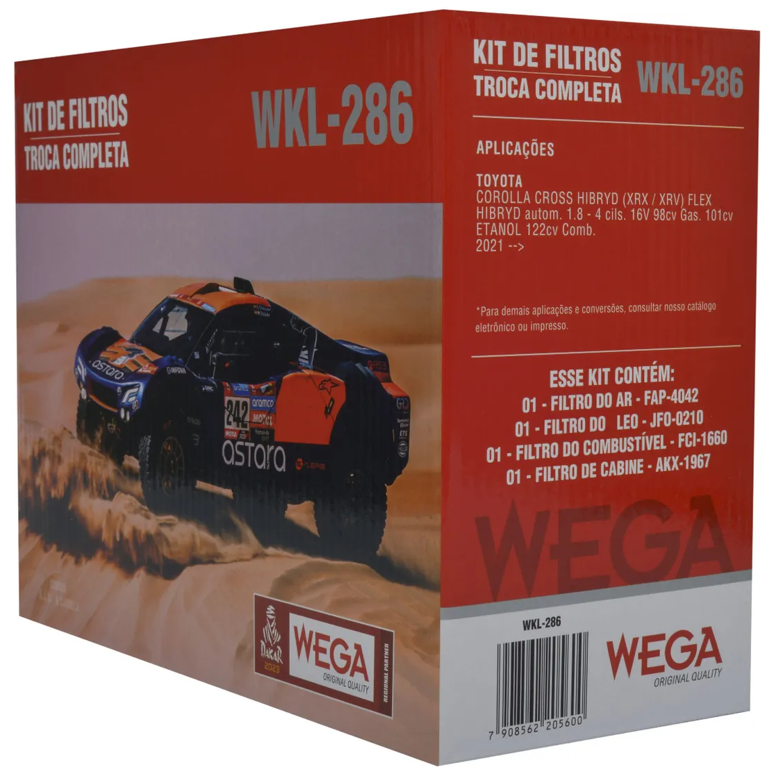 Kit Filtros de Ar Combustível Óleo e Cabine para Toyota Corolla Cross - Wega - WKL-286
