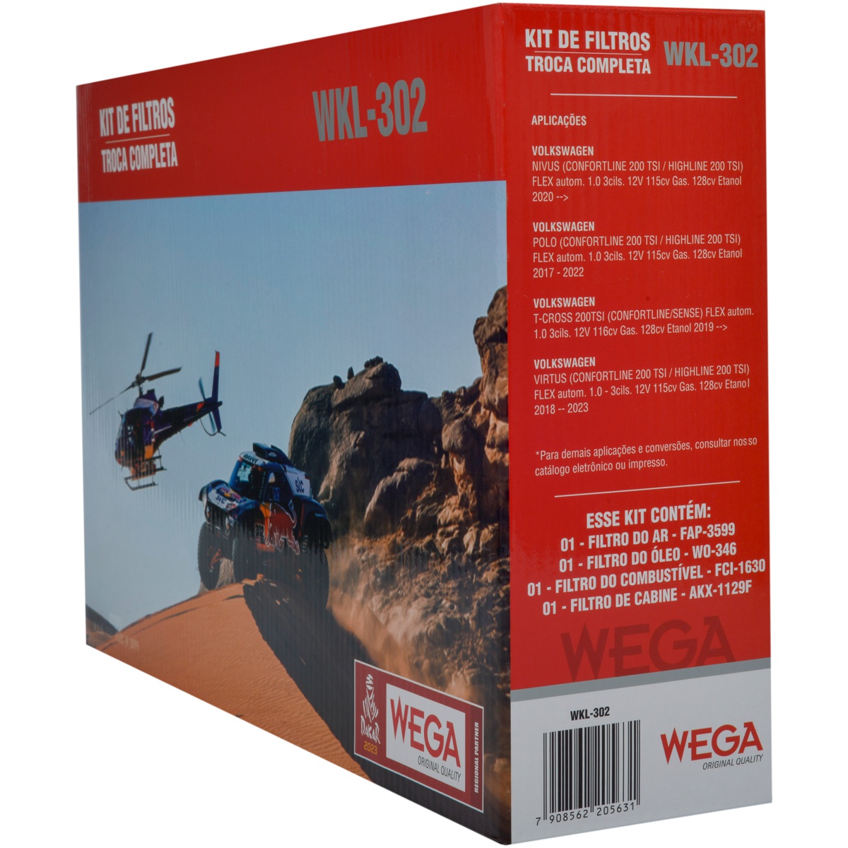 Kit Filtro Ar Comb Óleo Cab VW Nivus Polo T-Cross Virtus 1.0 12V TSI EA211 17/24 - Wega - WKL-302