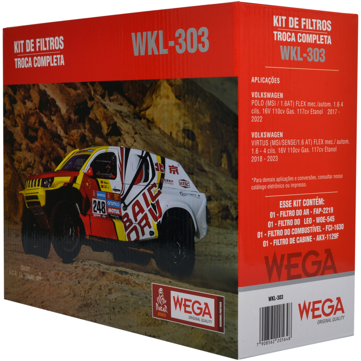 Kit Filtros de Ar Combustível Óleo e Cabine para Volkswagen Polo e Virtus - Wega - WKL-303