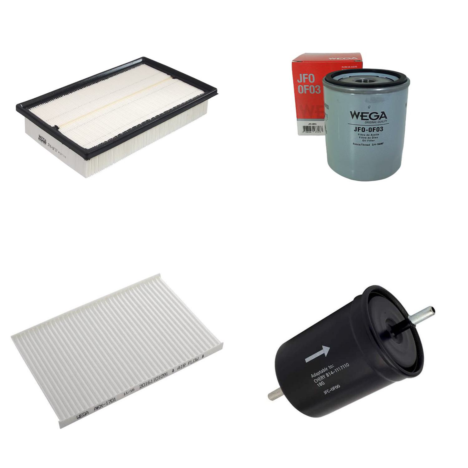 Kit Filtros de Ar Combustível Óleo e Cabine para Chery Tiggo 2 - Wega - WKL-341