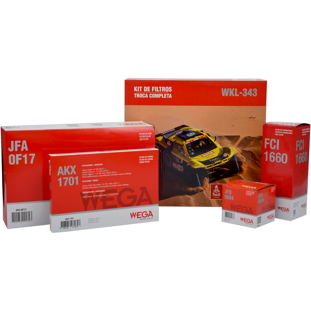 Kit Filtros de Ar Combustível Óleo e Cabine para Chery Tiggo 3X - Wega - WKL-343