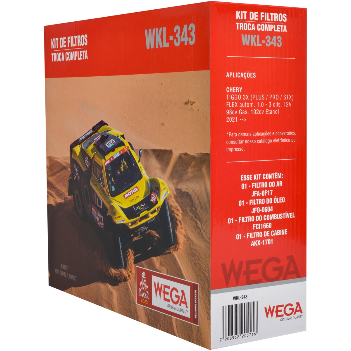 Kit Filtros de Ar Combustível Óleo e Cabine para Chery Tiggo 3X - Wega - WKL-343