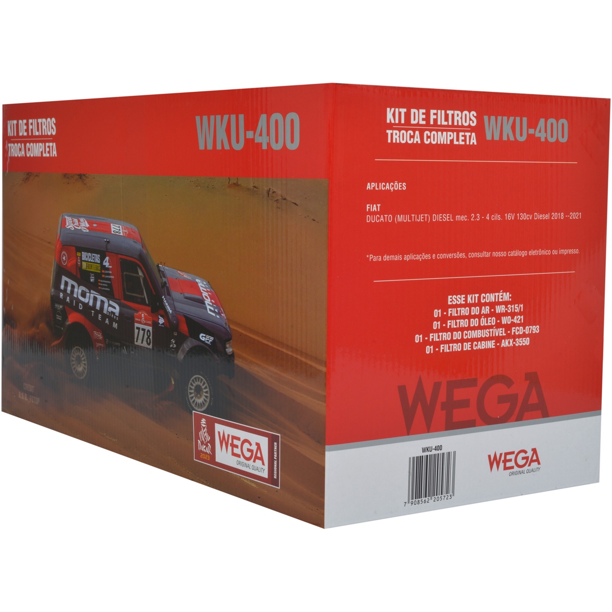 Kit Troca Filtros Ar Combustível Óleo Cabine para Fiat Ducato 2.3 16V Diesel 18/21 - Wega - WKU-400