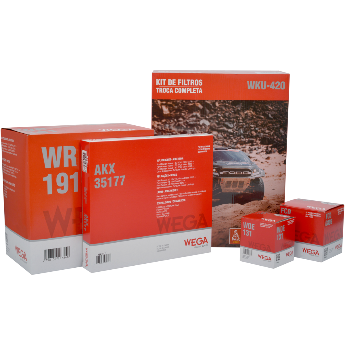 Kit Troca Filtro Ar Óleo Comb Cabine Ford Ranger 2.2 16V 3.2 20V Diesel 2019 a 2020 - Wega - WKU-420
