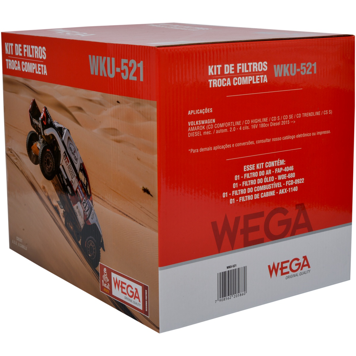 Kit Troca Filtros Ar Óleo Combustível Cabine para VW Amarok 2.0 16V TDI 2015 a 2024 - Wega - WKU-521