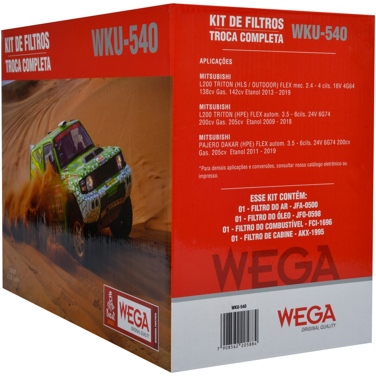 Kit Troca Filtro Ar Comb Óleo Cab Mitsubishi L200 Triton 2.4 3.5 Pajero Dakar 09/19 - Wega - WKU-540
