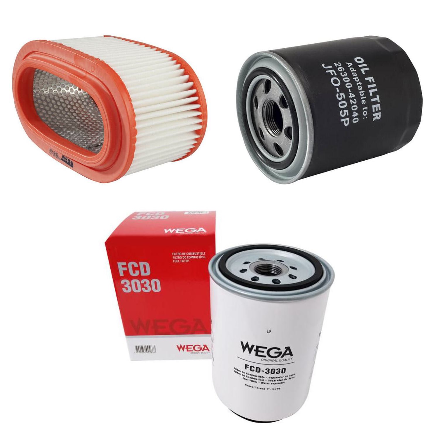 Kit Troca Completa Filtros Ar Combustível Óleo para Hyundai HR 2.5 16V 19/24 - Wega - WKU-560