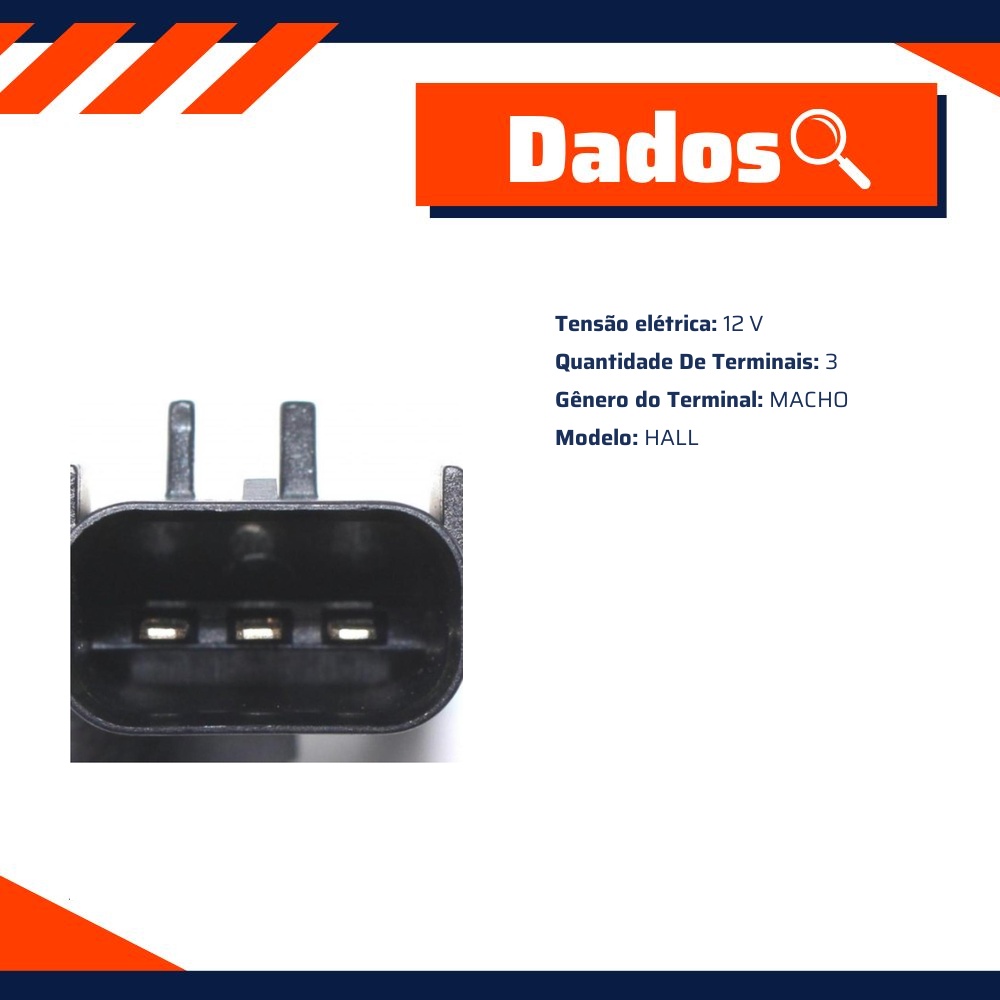 Sensor de Fase Hall 12V MACHO 3 Terminais - Maxauto - 50051