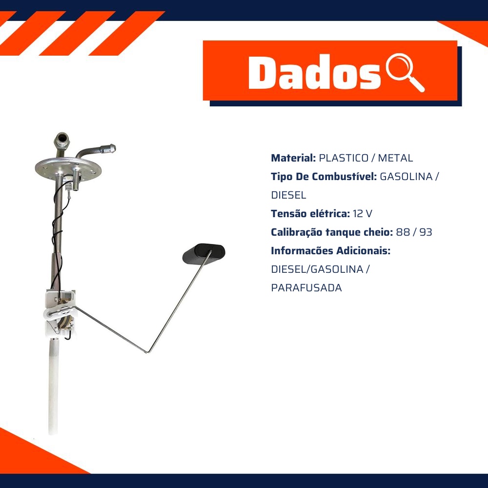 Sensor de Nível de Combustível 12V Plástico/Metal para Chevrolet C-20 e D-20 - TSA - T-090021