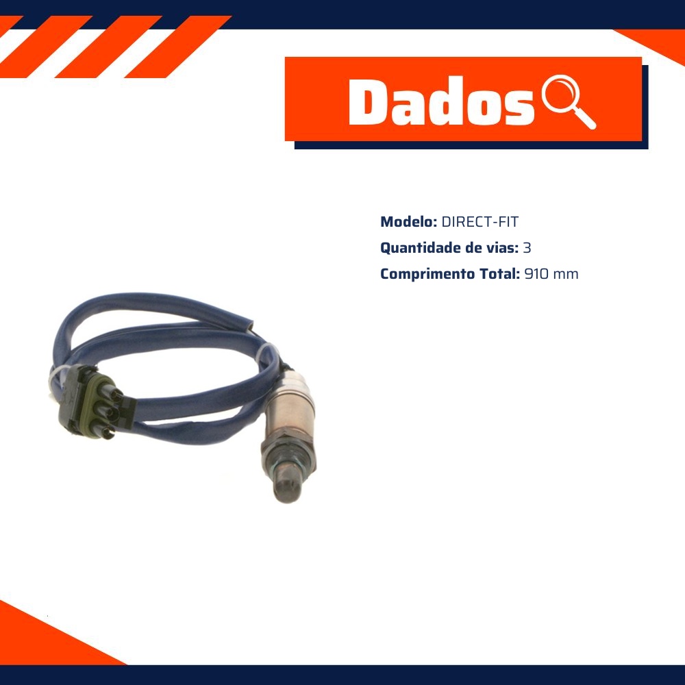Sonda Lambda 3 Vias Direct-Fit 910 mm - Bosch - 0 258 003 300