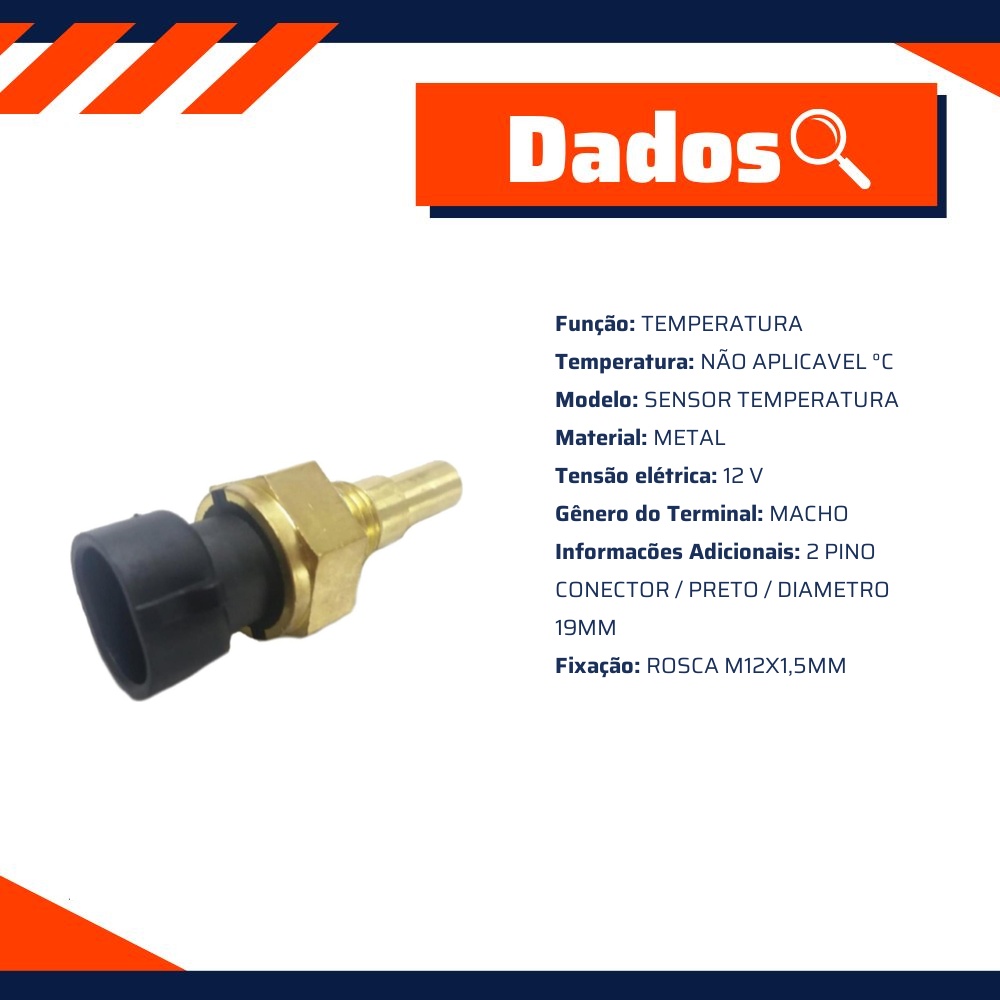 Sensor de Temperatura 2 Pinos 19mm M12x1,5mm Metal - Marilia - IM44050