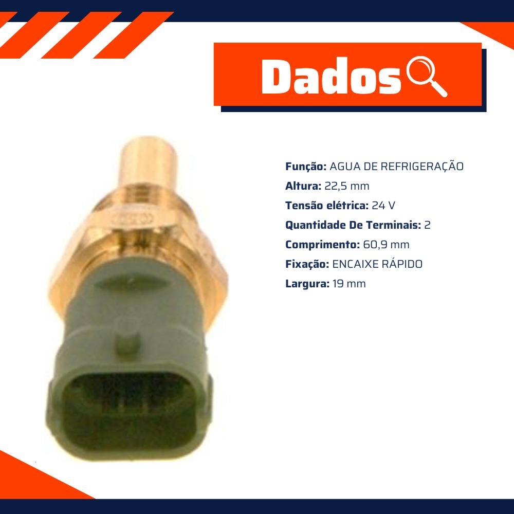 Sensor de Temperatura de Água 24V Encaixe Rápido - Bosch - 0 281 002 471