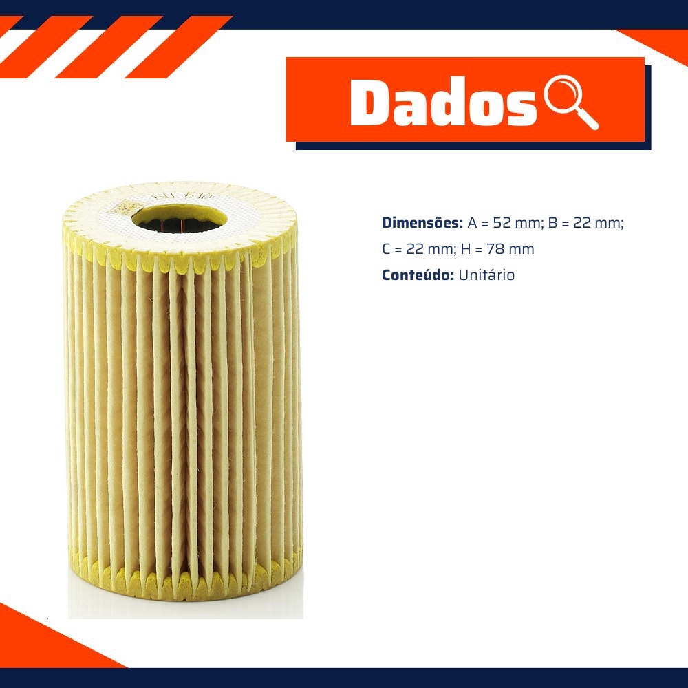 Filtro de Óleo Lubrificante para Mercedes-Benz A 160 e A 190 - Mann-Filter - HU610x