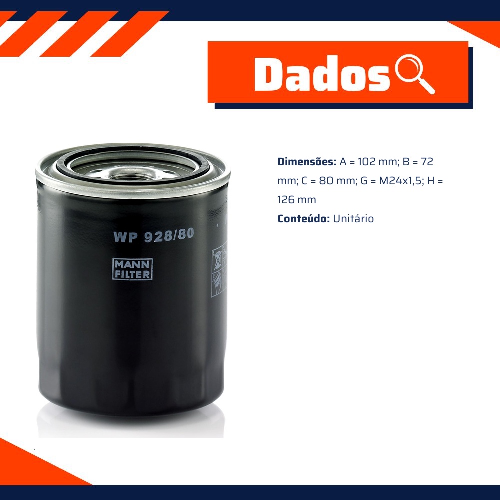 Filtro Blindado de Óleo Lubrificante para Toyota Hilux e Land Cruiser - Mann-Filter - WP928/80