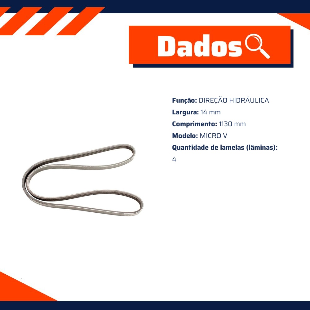 Correia de Acessórios Direção Hidráulica Modelo Micro V para Chrysler PT Cruiser - Continental Contitech - 4PK1130