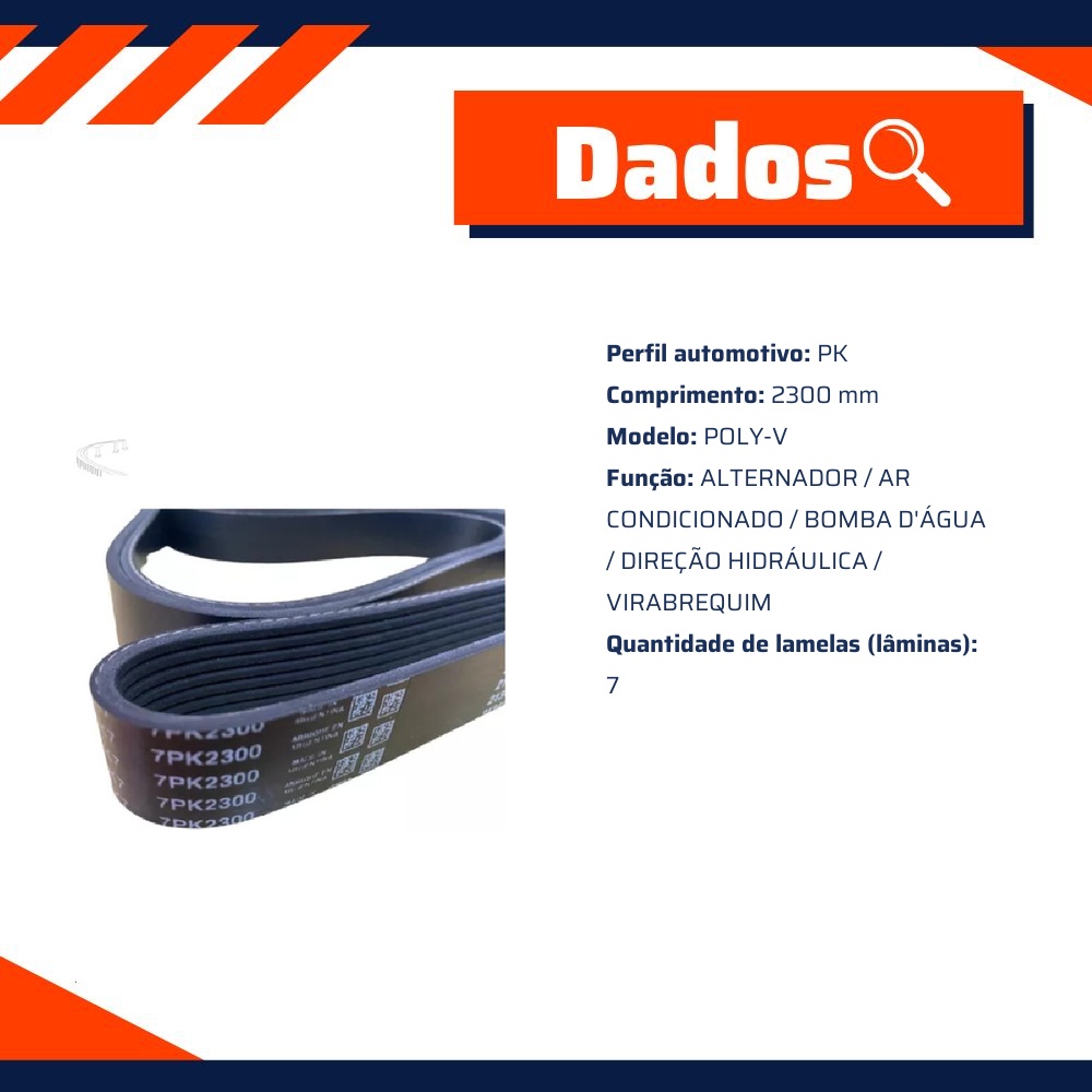 Correia de Acessórios Poly-V PK 7 Lamelas 2300mm para Toyota Hilux e SW4 - Dayco - 7PK2300
