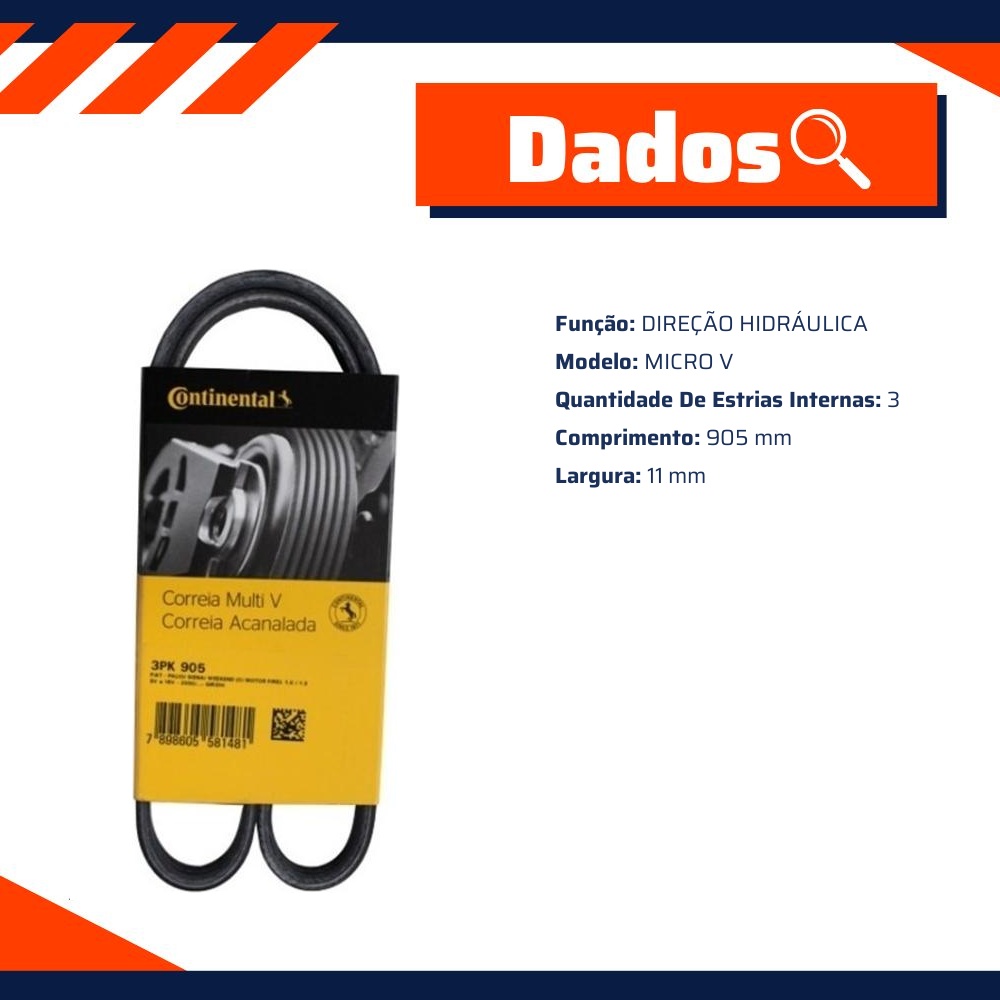 Correia de Acessórios Micro V 905 mm - CONTITECH - 3PK905