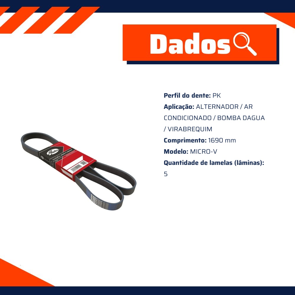 Correia de Acessórios Micro-V PK 1690mm para Chevrolet Tracker - Gates - 5PK1690