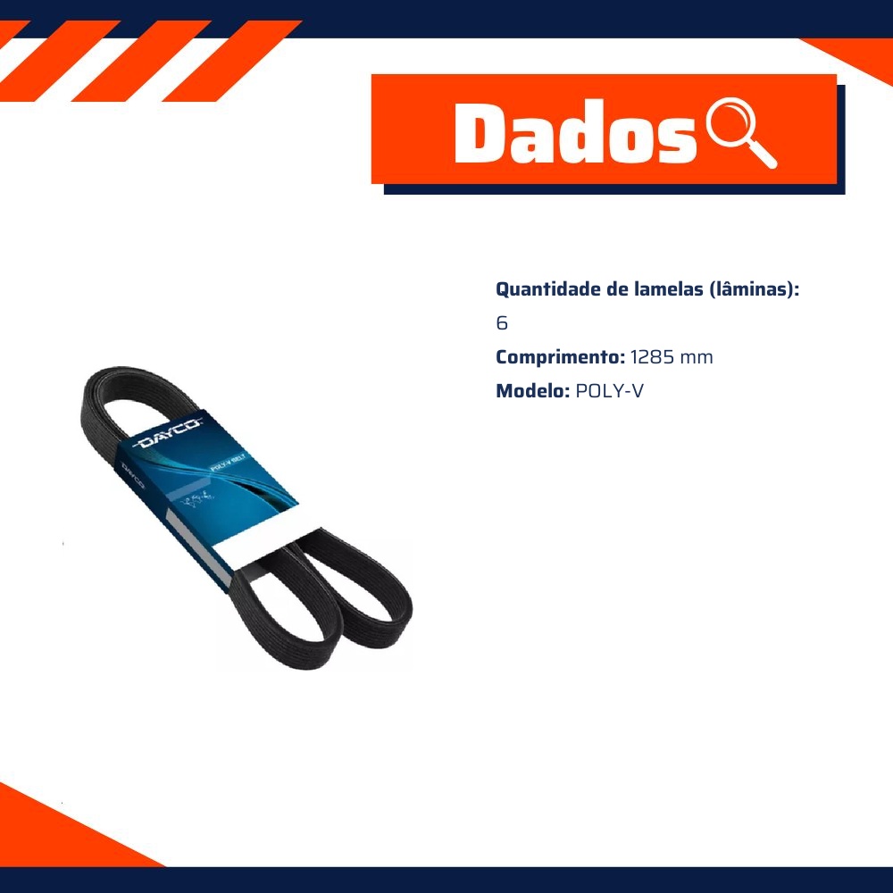 Correia de Acessórios Poly-V 6 Lamelas 1285mm - DAYCO - 6PK1285